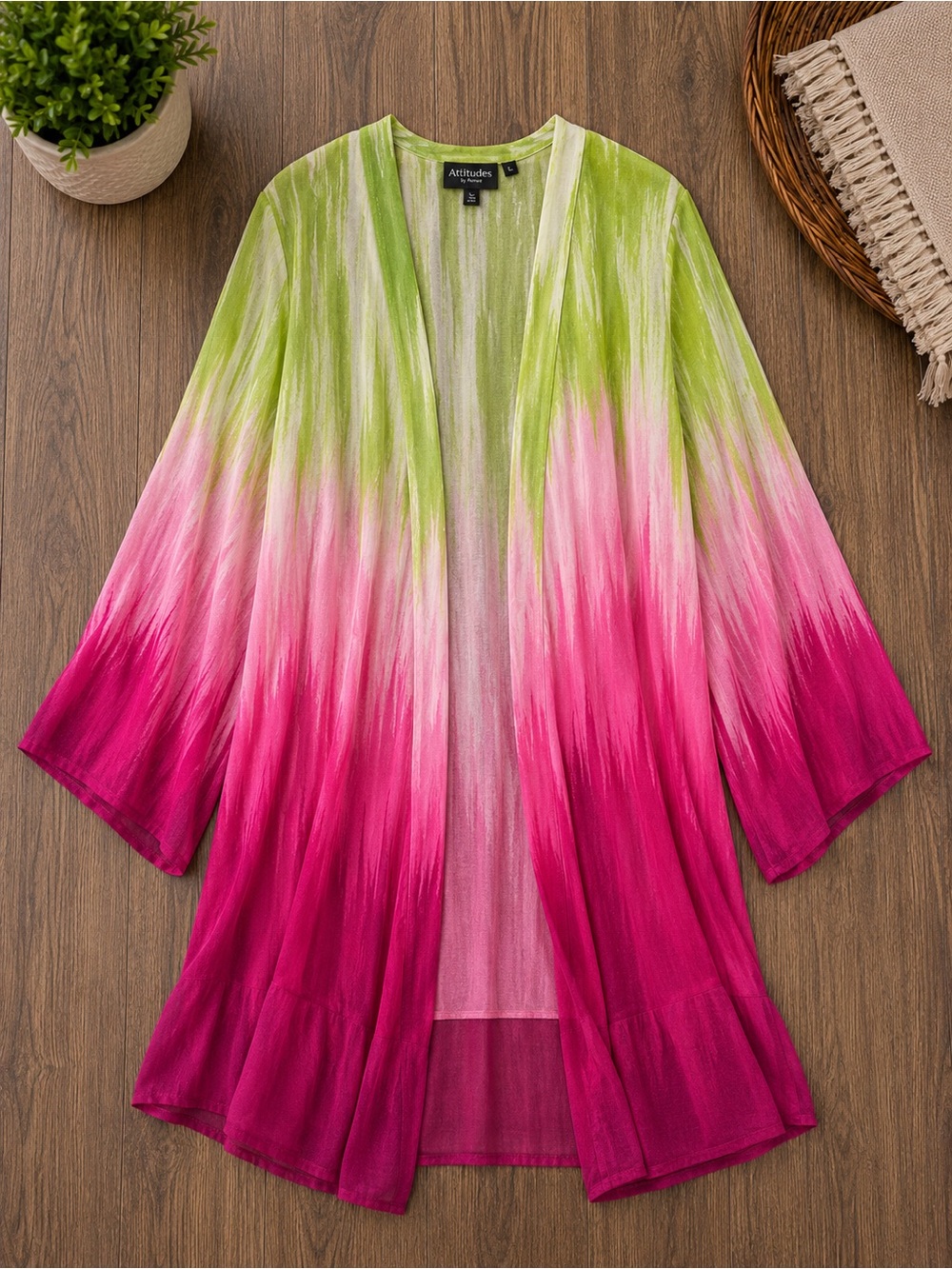 Attitudes by Renee Green Pink Ombre Open Cardigan Kimono